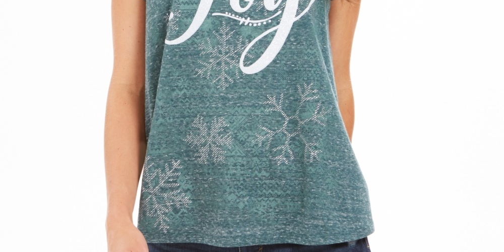 Camiseta feminina com estampa gráfica Joy da Style &amp; Co, verde, tamanho pequeno, extragrande