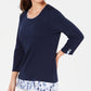 Karen Scott Top feminino pequeno com acabamento estampado, tamanho azul marinho pequeno