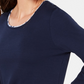 Karen Scott Top feminino pequeno com acabamento estampado, tamanho azul marinho pequeno