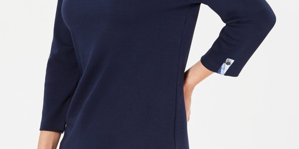 Karen Scott Top feminino pequeno com acabamento estampado, tamanho azul marinho pequeno