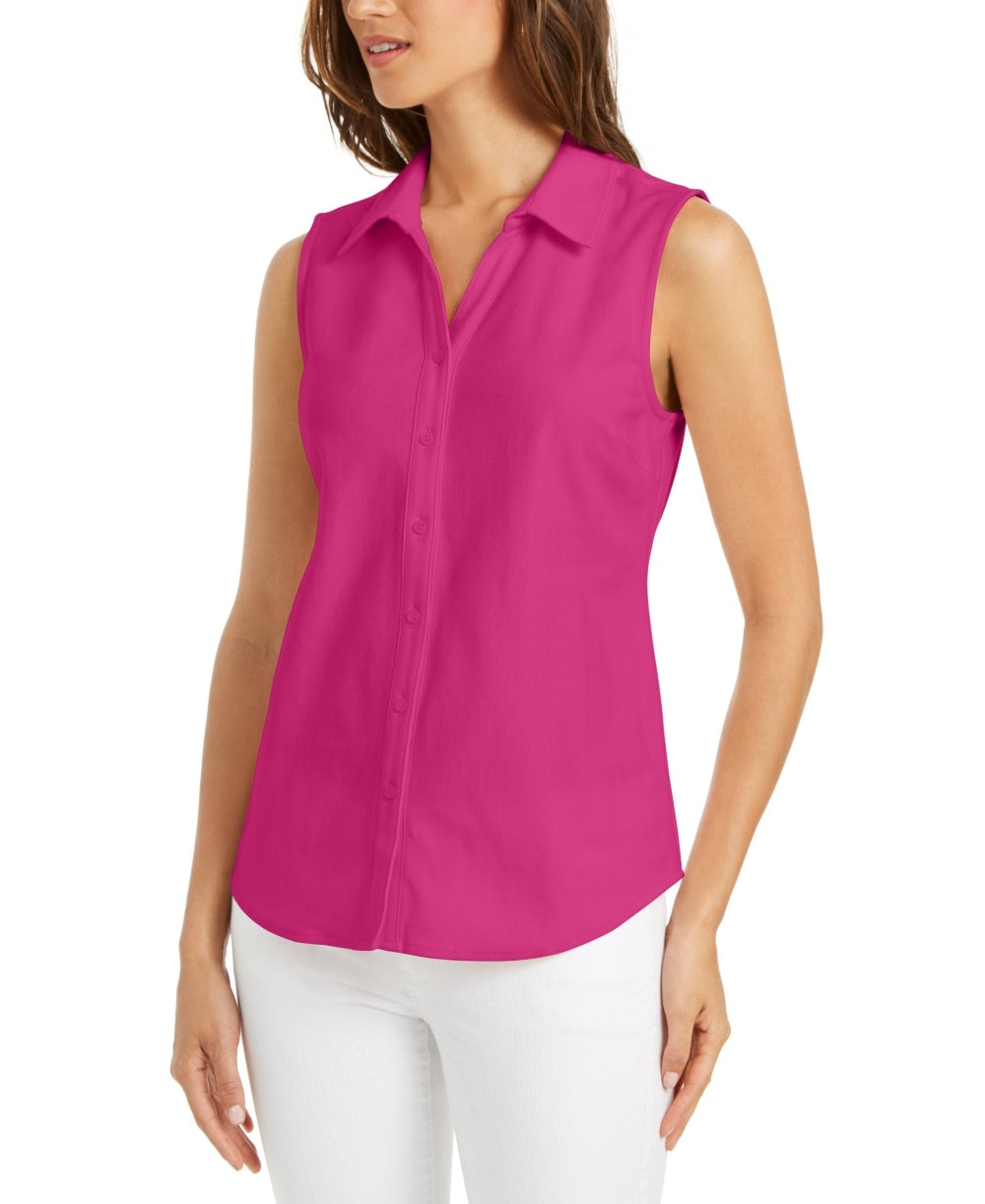 Camisa feminina sem mangas Charter Club Cotton Piquet Rosa Tamanho 12