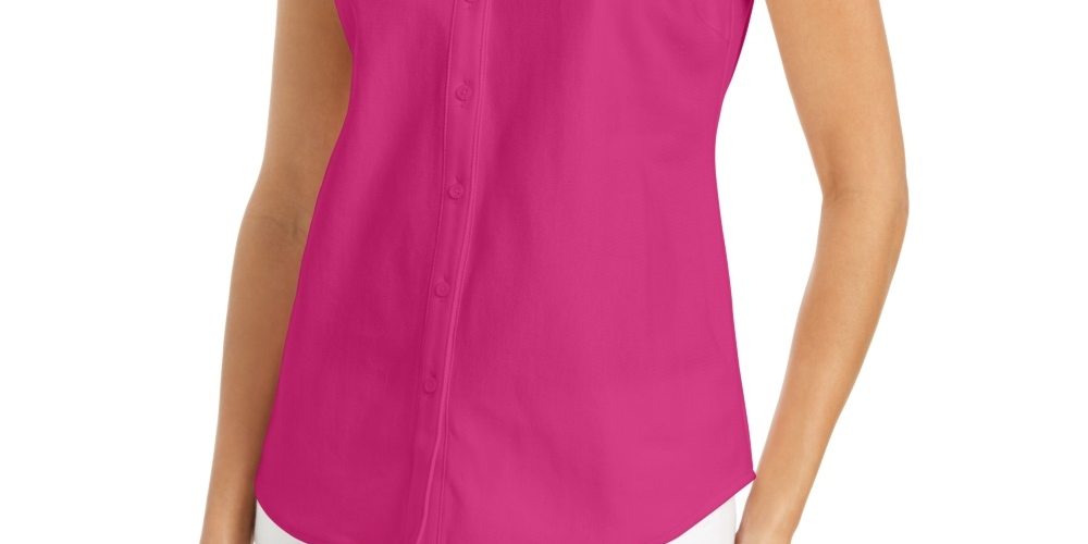 Camisa feminina sem mangas Charter Club Cotton Piquet Rosa Tamanho 12
