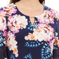 Blusa feminina com decote em V e estampa floral Liza da JM Collection, azul, tamanho pequeno