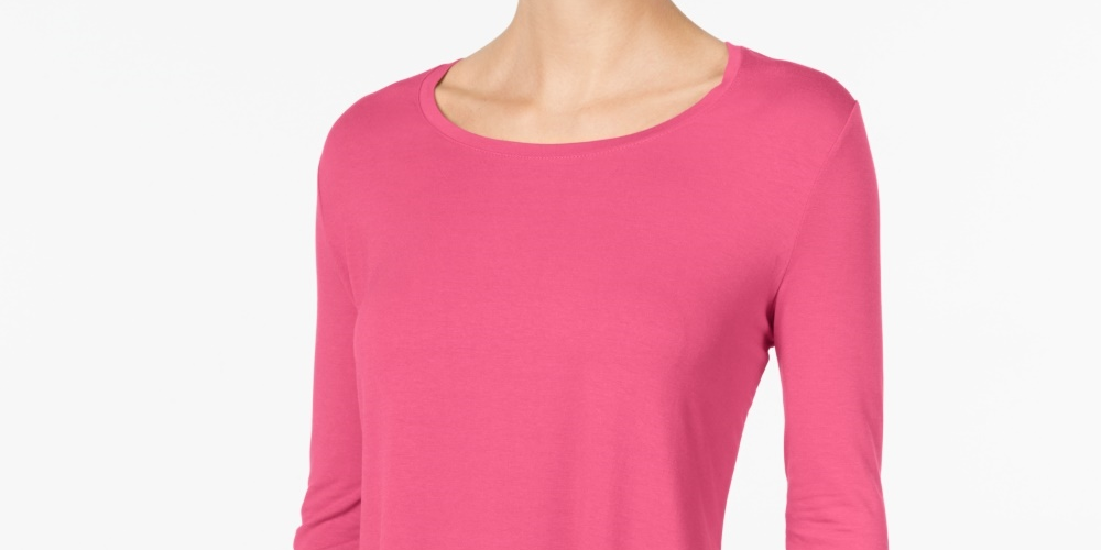 Top feminino com decote redondo JM Collection, tamanho médio, rosa, regular e pequeno