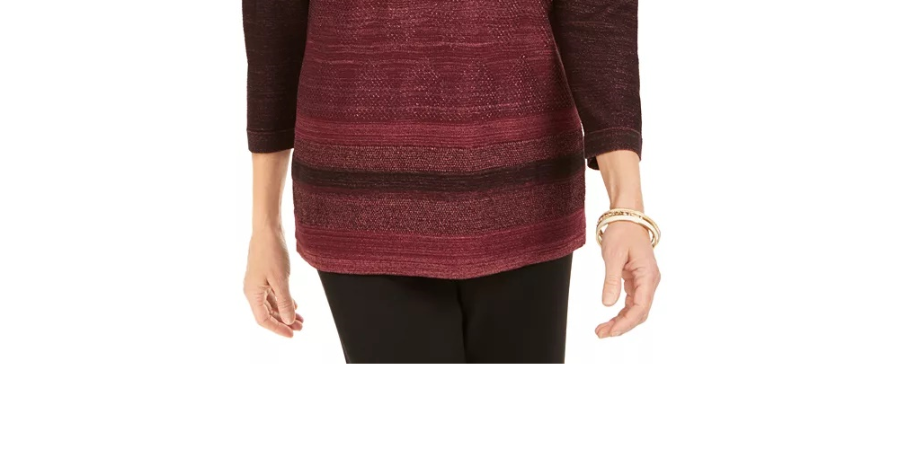 Suéter feminino com ombros caídos e costura metálica JM Collection, roxo, tamanho GG