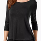 Blusa feminina preta franzida com manga 3/4 e decote em joia, tamanho P, estilo &amp; co