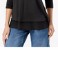Blusa feminina preta franzida com manga 3/4 e decote em joia, tamanho P, estilo &amp; co