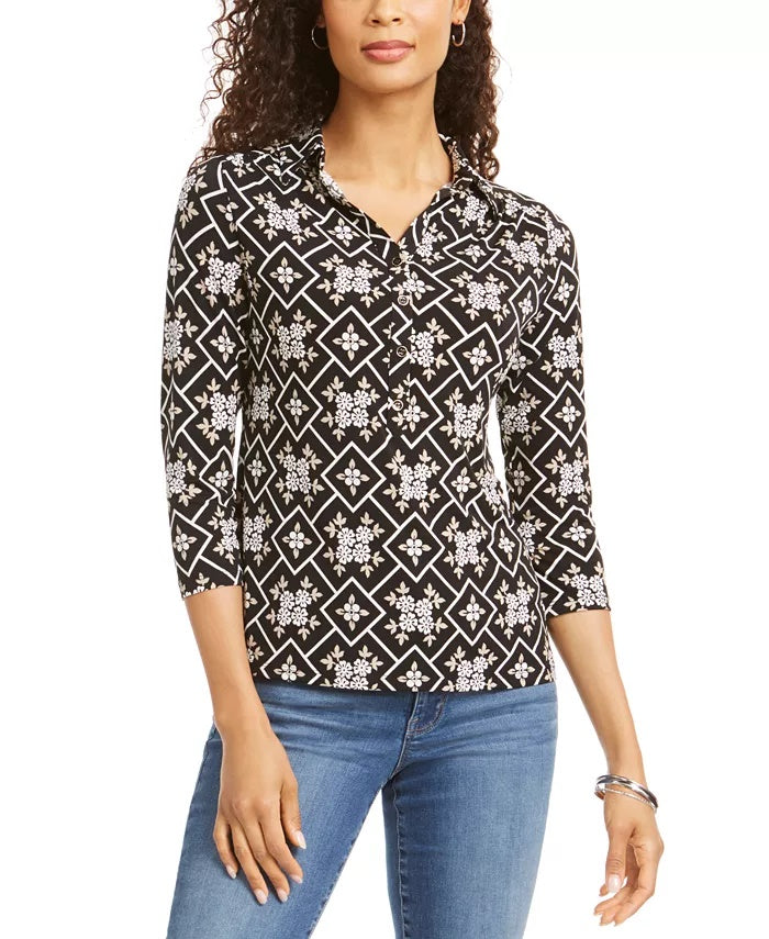 Camisa listrada feminina Rick da INC International Concepts, preta, tamanho grande