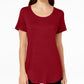 JM Collection Top feminino com decote redondo, vermelho, tamanho pequeno