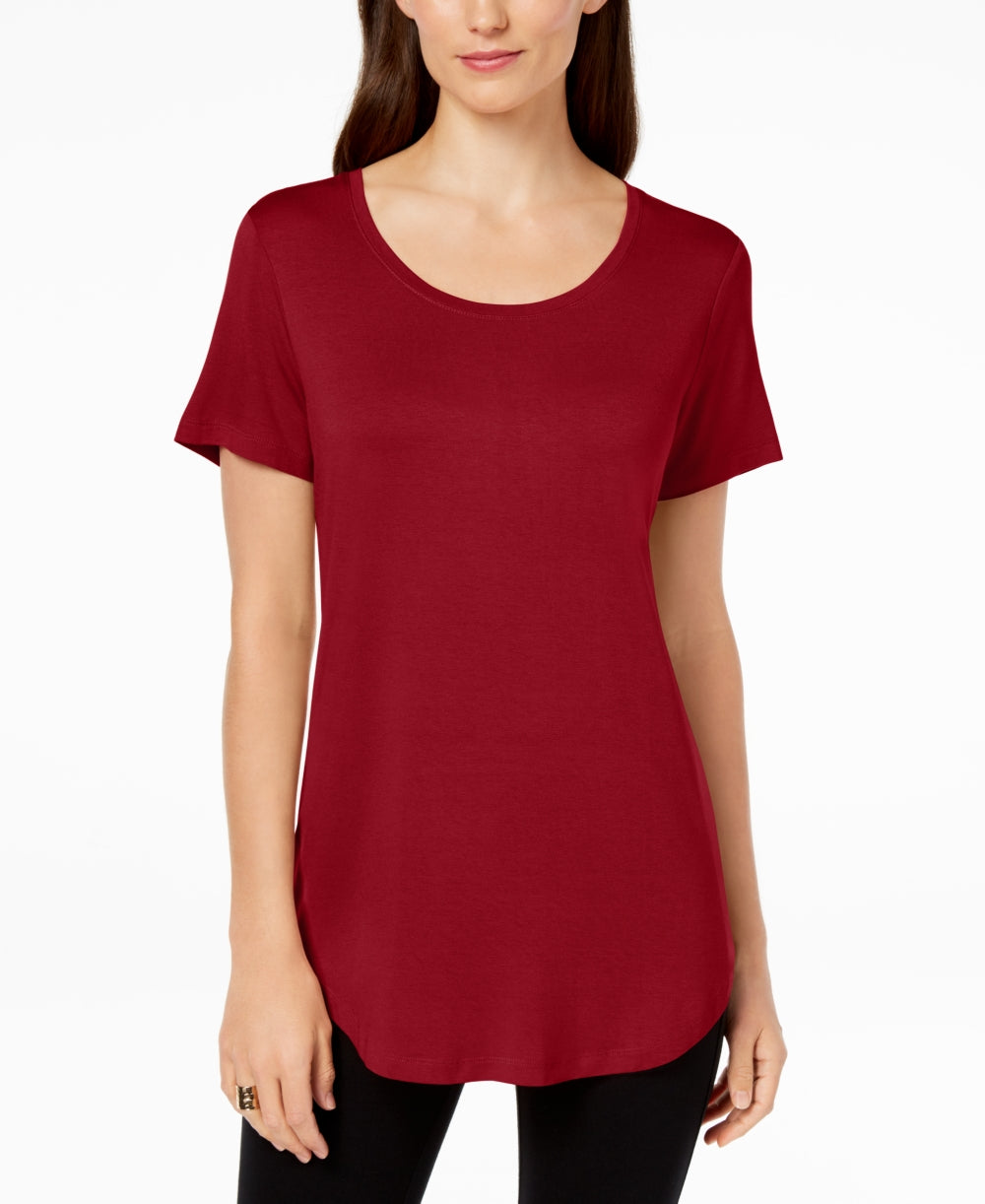 JM Collection Top feminino com decote redondo, vermelho, tamanho pequeno