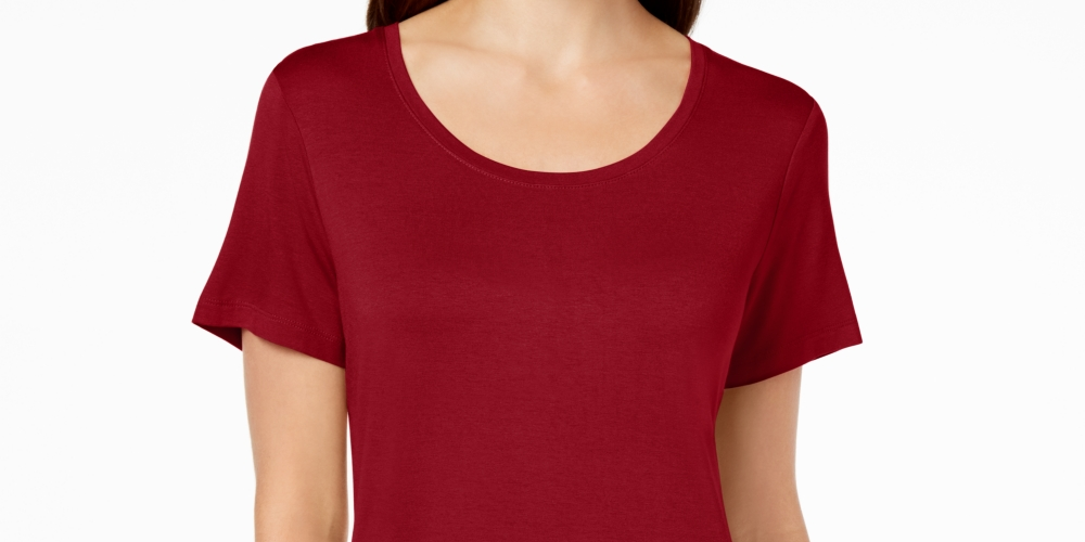 JM Collection Top feminino com decote redondo, vermelho, tamanho pequeno
