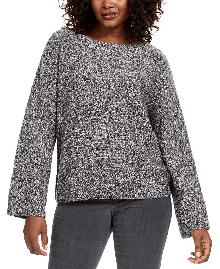 Suéter feminino estilo &amp; co com manga flare mesclada, cinza, tamanho pequeno