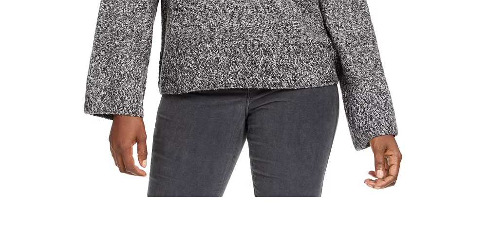 Suéter feminino estilo &amp; co com manga flare mesclada, cinza, tamanho pequeno