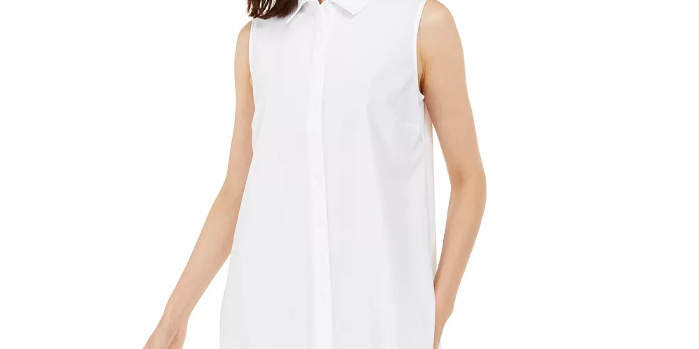 Túnica feminina Alfani de malha com gola e manga comprida, branca, tamanho PL