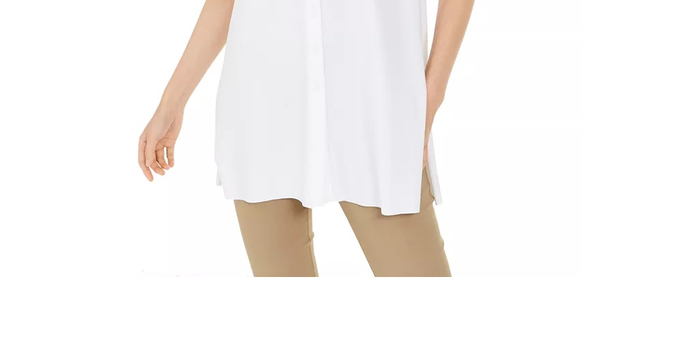 Túnica feminina Alfani de malha com gola e manga comprida, branca, tamanho PL