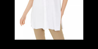 Túnica feminina Alfani de malha com gola e manga comprida, branca, tamanho PL