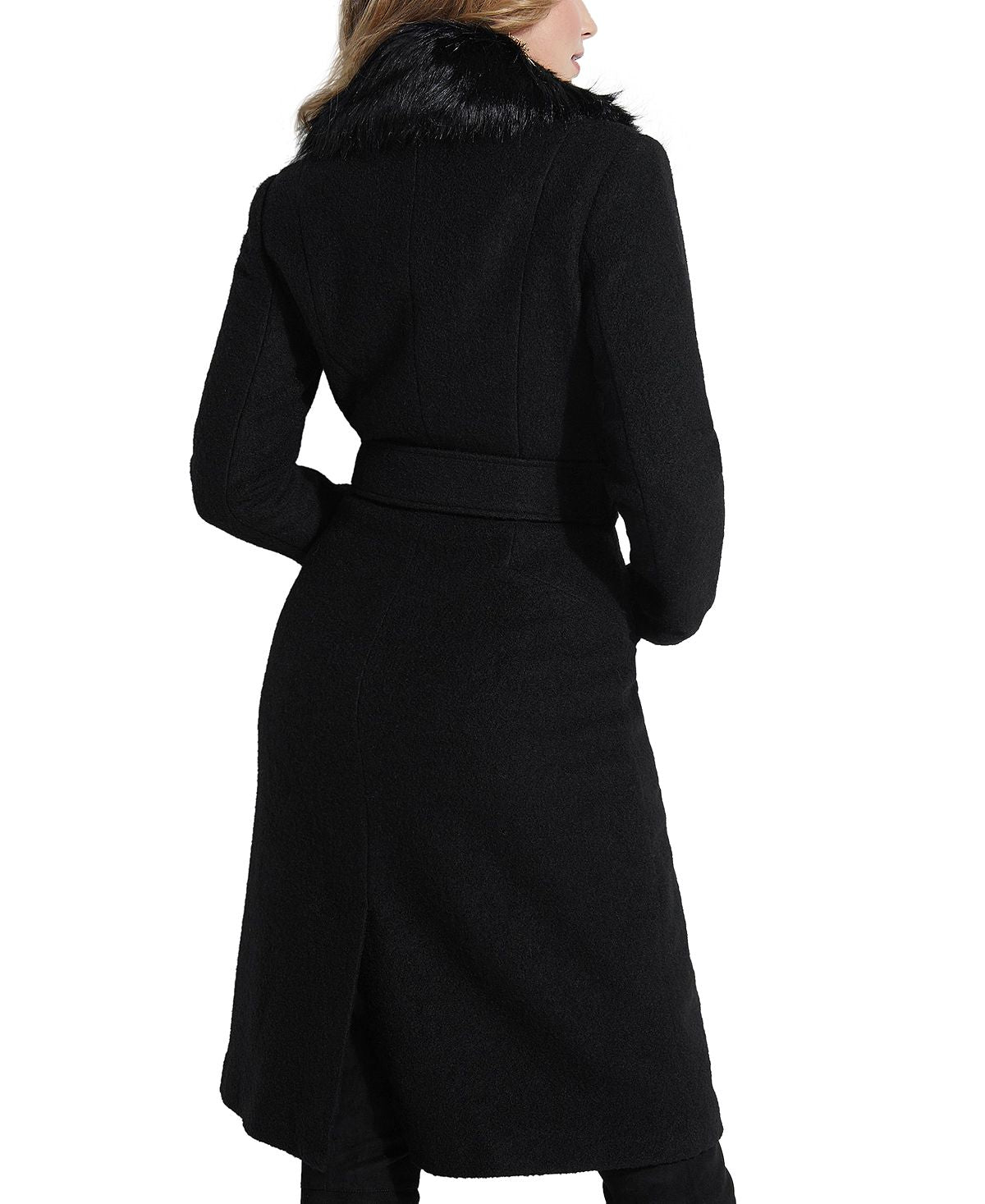 Casaco feminino GUESS Maria com gola de pele sintética Walker, preto, tamanho M