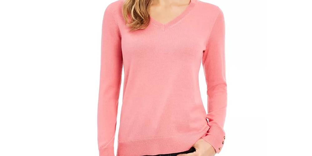 Suéter feminino de lã merino com botões e decote em V, cinza, tamanho XX-G