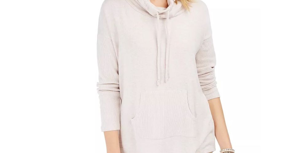 Suéter feminino com cordão e gola alta, estilo &amp; co, cinza, tamanho extragrande