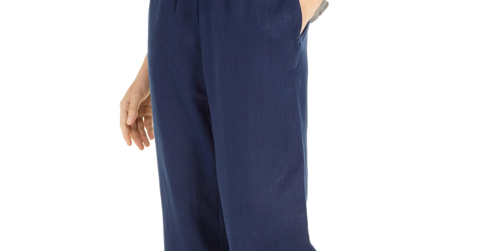 Calça Capri de Linho Feminina Charter Club Cintura Amarrada Tamanho Grande Carvão