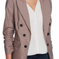1.STATE Blazer feminino com manga franzida e minixadrez marrom