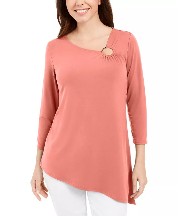 Túnica feminina assimétrica com anel JM Collection, laranja, tamanho X-S