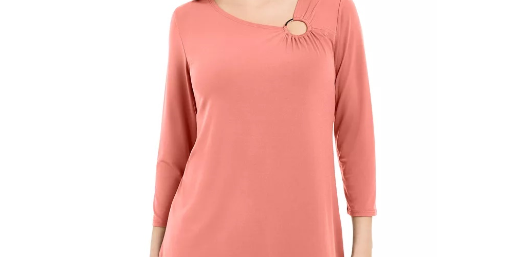 Túnica feminina assimétrica com anel JM Collection, laranja, tamanho X-S