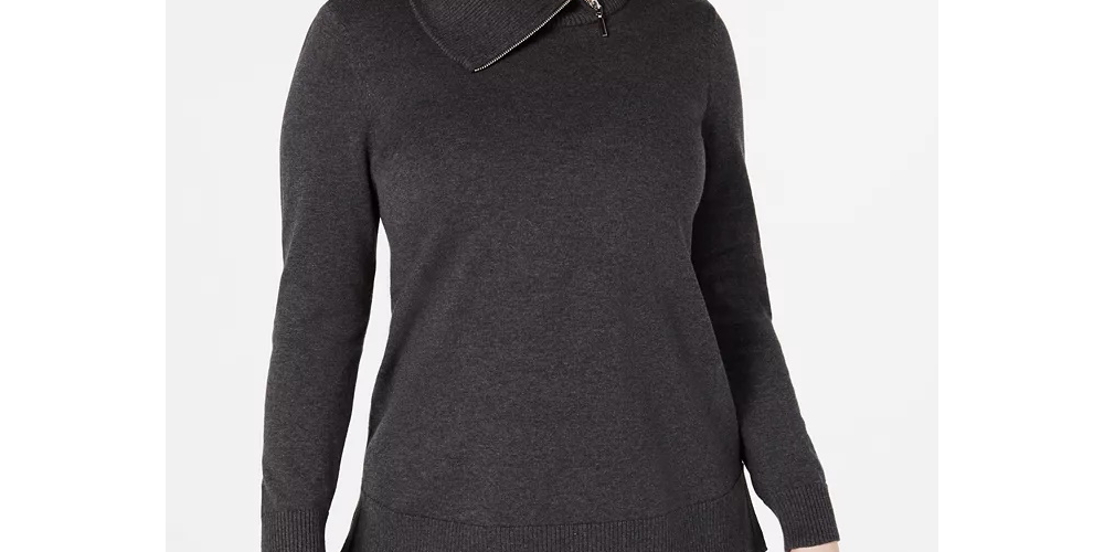 Karen Scott Suéter Feminino de Algodão com Zíper e Gola Alta Azul Tamanho XS