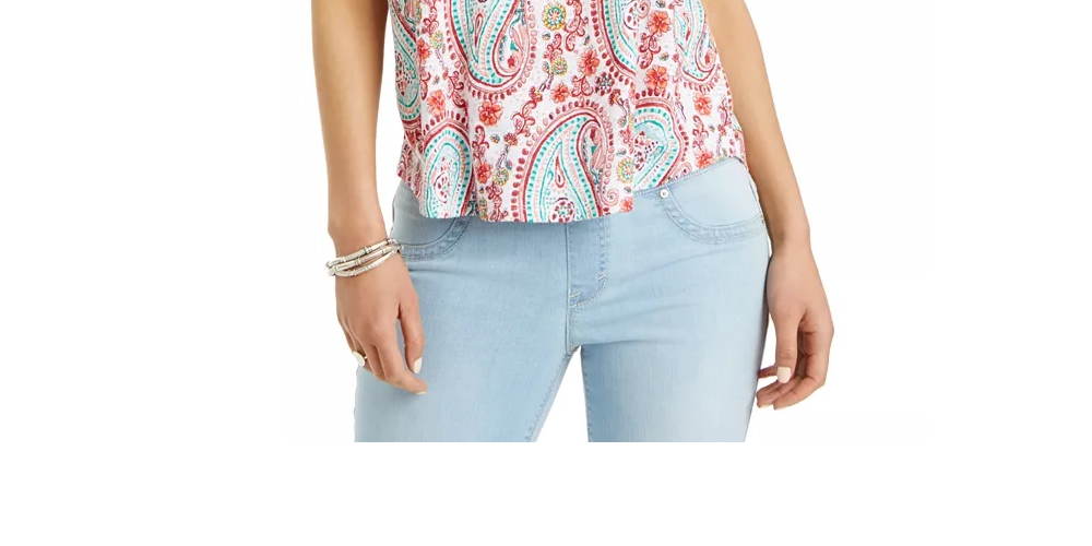 Blusa feminina estampada com decote dividido, tamanho médio, branca, estilo &amp; co