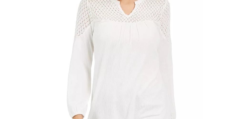 Top de renda feminino Style &amp; Co, branco, tamanho PL
