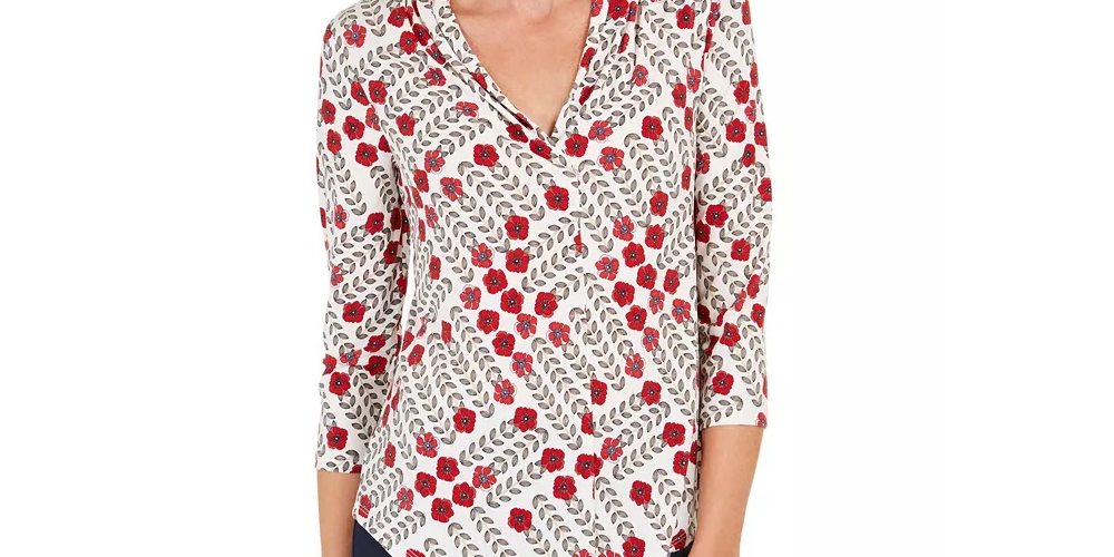 Top feminino Charter Club com manga 3/4, azul, tamanho XX-G