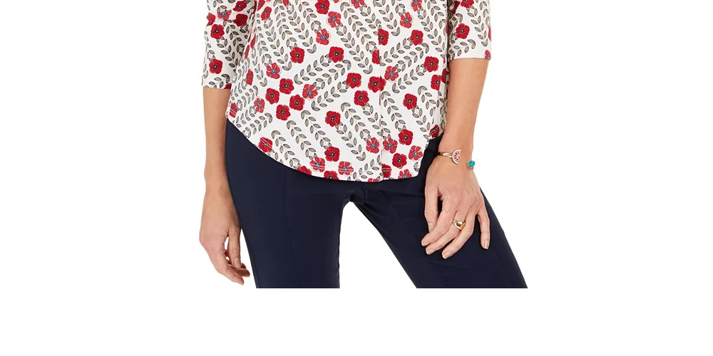 Top feminino Charter Club com manga 3/4, azul, tamanho XX-G