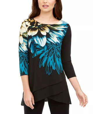 Blusa feminina Alfani Bold Floral Preta Tamanho Pequeno X-Grande