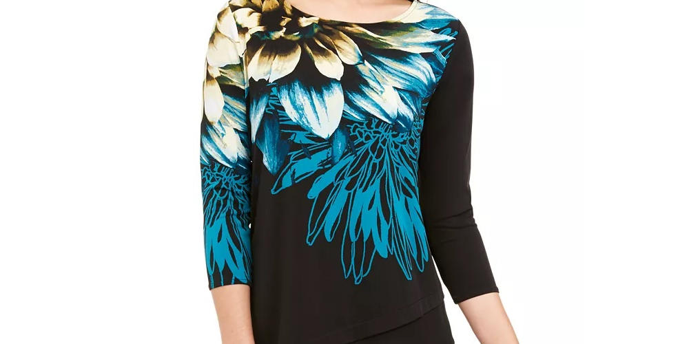 Blusa feminina Alfani Bold Floral Preta Tamanho Pequeno X-Grande