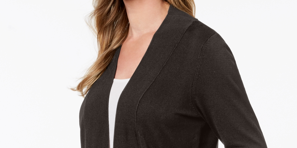 Cardigan feminino JM Collection com frente aberta, marrom, tamanho pequeno e pequeno