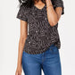 Blusa feminina de algodão estampada com decote em V, preta, tamanho PL, estilo &amp; co