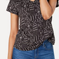 Blusa feminina de algodão estampada com decote em V, preta, tamanho PL, estilo &amp; co