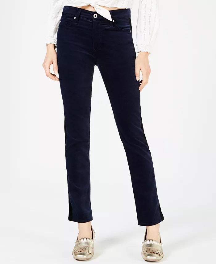 Calça jeans feminina Adriano Goldschmied Mari Velvet cintura alta perna reta azul tamanho 27