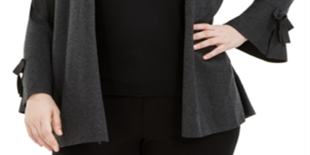 Cardigan feminino Alfani com manga amarrada, cinza, tamanho XXXL
