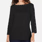 Karen Scott Petite Top de algodão com decote canoa e tachas, preto, tamanho P