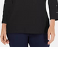Karen Scott Petite Top de algodão com decote canoa e tachas, preto, tamanho P