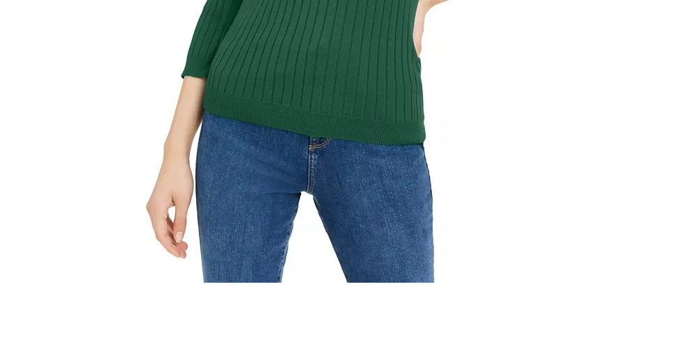 Suéter feminino Maison Jules com gola redonda canelada, verde, tamanho X-S