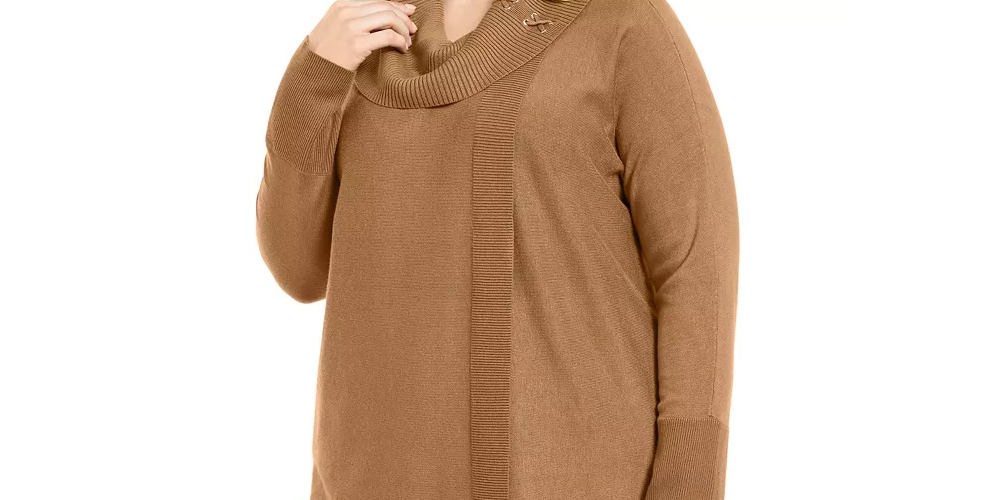 JM Collection Suéter Feminino Plus com Cadarço e Gola Redonda Amarelo Tamanho 0X