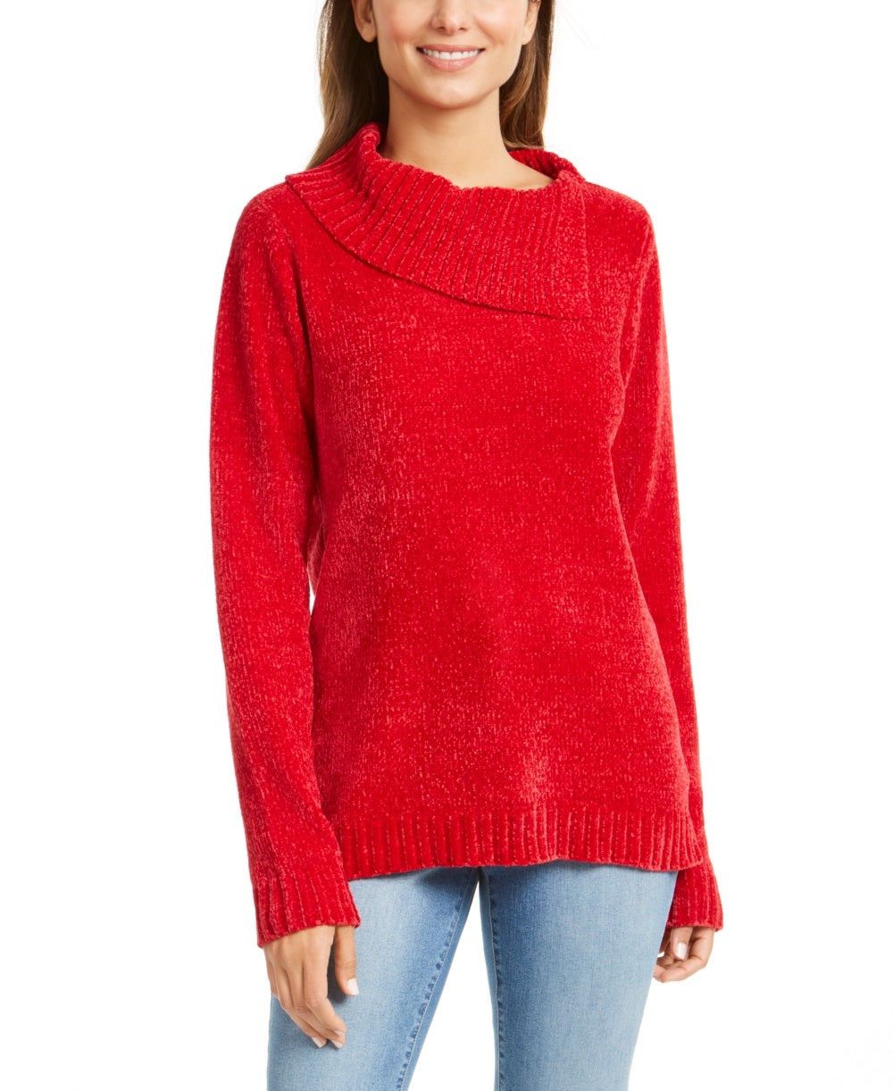 Karen Scott Suéter Feminino Petite Gola Envelope Chenille Vermelho Tamanho PL