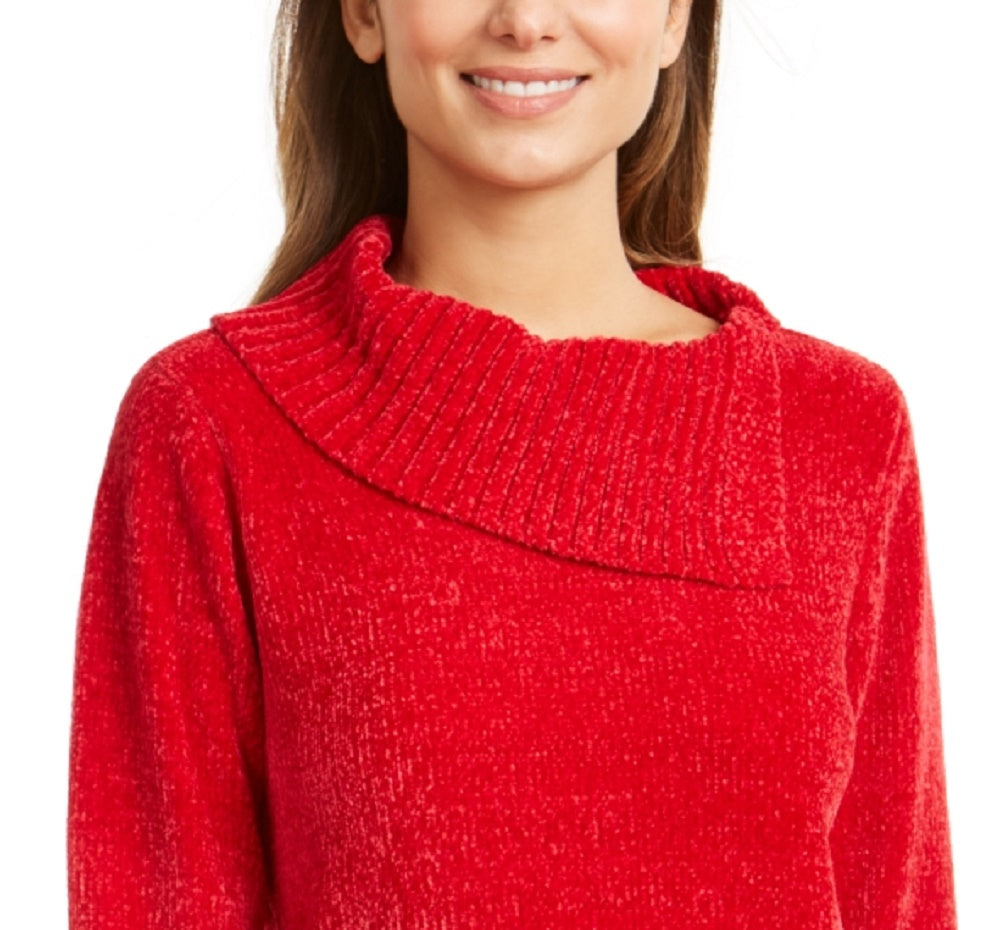 Karen Scott Suéter Feminino Petite Gola Envelope Chenille Vermelho Tamanho PL