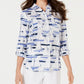 Camisa feminina com estampa de veleiro Charter Club, branca, tamanho pequeno