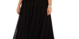 Vestido longo feminino Betsy &amp; Adam Plus com corpete embelezado, preto, tamanho 18W