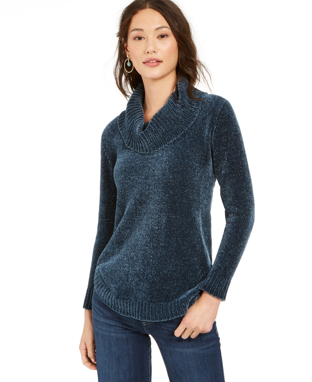 Suéter feminino de chenille com gola alta estilo &amp; co, azul, tamanho GG