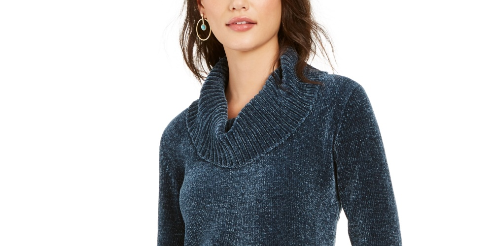 Suéter feminino de chenille com gola alta estilo &amp; co, azul, tamanho GG