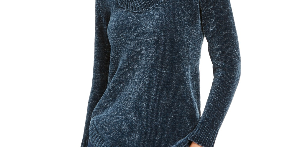 Suéter feminino de chenille com gola alta estilo &amp; co, azul, tamanho GG